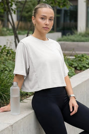 Fisoew Women's White Oversized Crop Tops Summer T-Shirt - Fisoew
