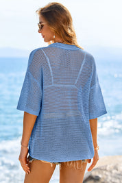 Fisoew Women's Blue Crochet Lightweight Cardigan Sweaters Cover Up Shirts