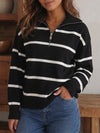 Zip Striped Oversized Turtleneck Pullover Top