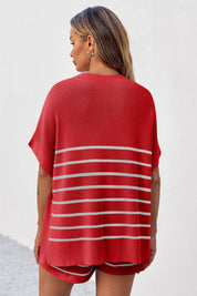 Fisoew Women's Red Striped Oversized Lounge Short Sets - Fisoew