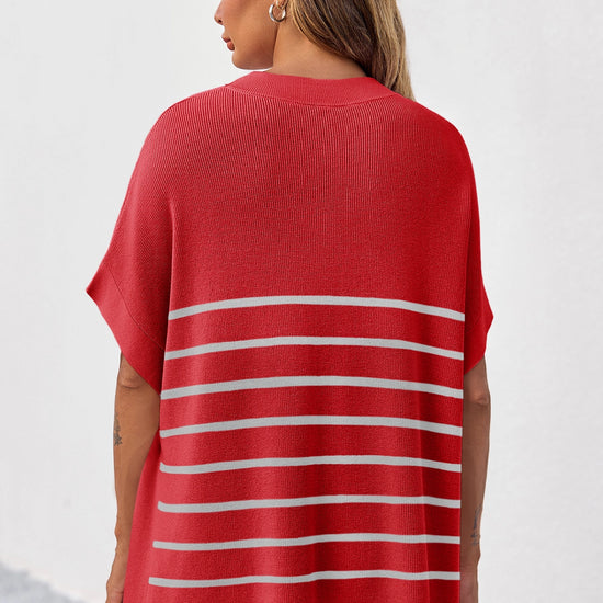 Fisoew Women's Red Striped Oversized Lounge Short Sets - Fisoew