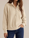Waffle Knit Button Henley Pullover Sweatshirt - Fisoew