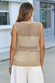 Fisoew Women's Beige Scoop Neck Crochet Boho Cover Ups - Fisoew