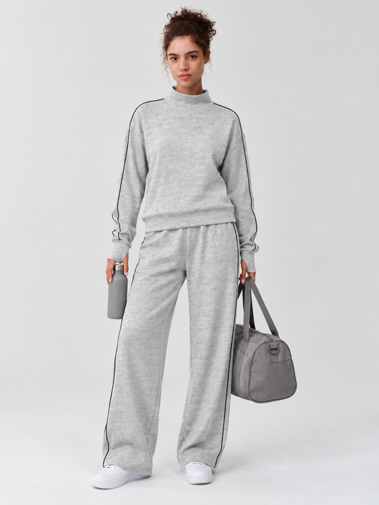 Mock Neck Sweatshirt With Wide Leg Pants Sets