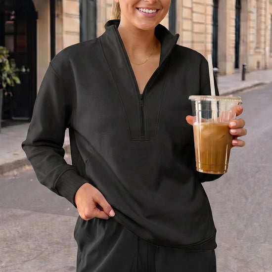 Mock Turtleneck Half Zip Sweatshirts - Fisoew