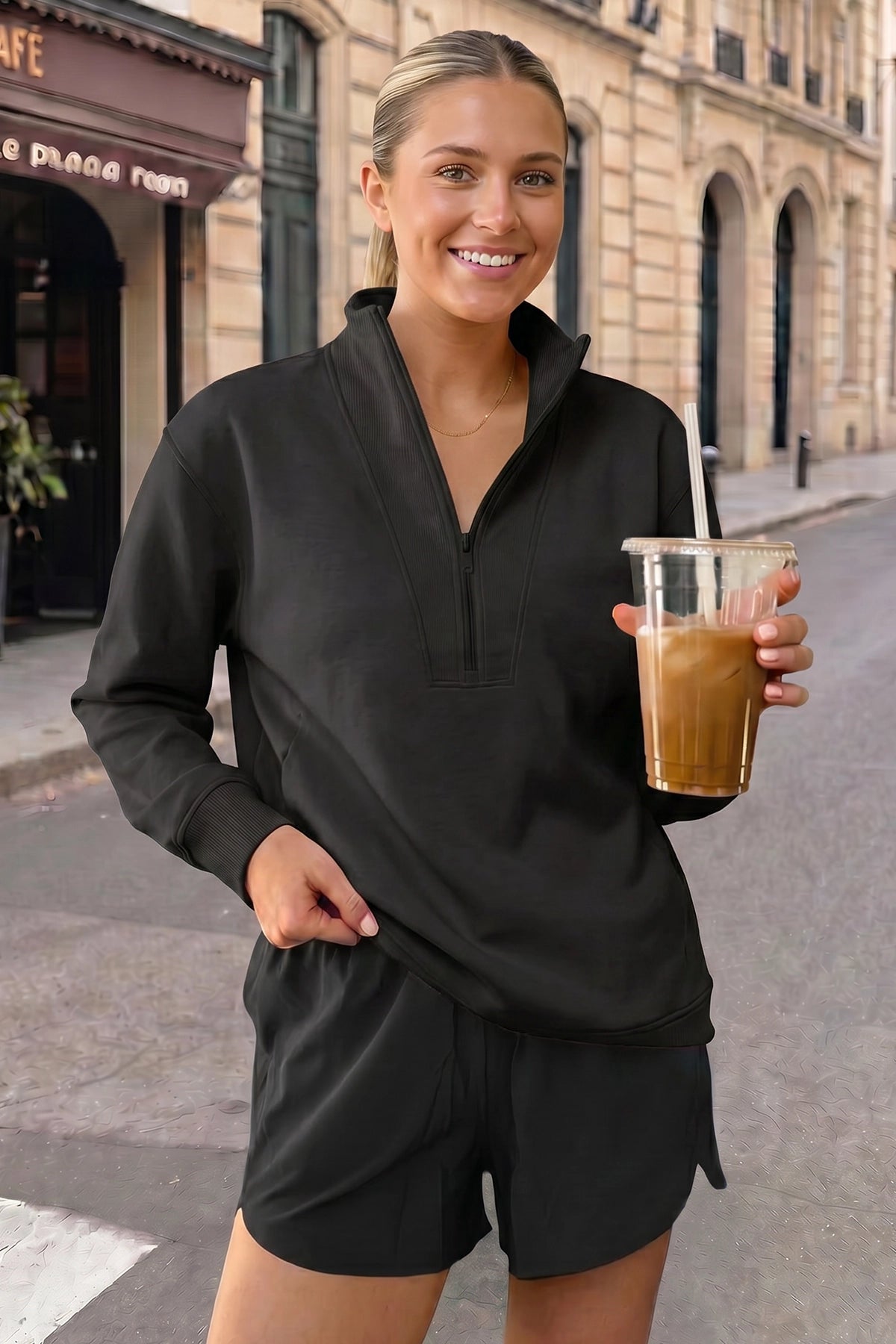 Mock Turtleneck Half Zip Sweatshirts - Fisoew