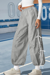 Fisoew Women’s Light Grey Casual Elastic Wide Leg Track Pants