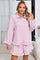 Womens Light Pink Stripe 2Pcs Ruffle Shorts Pajama Set  Fisoew - Fisoew