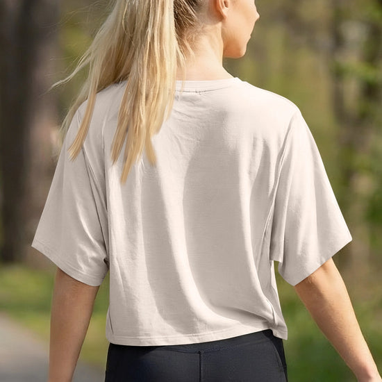 Fisoew Women's Khaki Oversized Crop Tops Summer T-Shirt - Fisoew