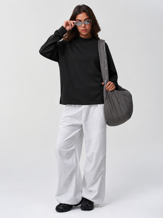Mock Neck Solid Long Sleeve Tops