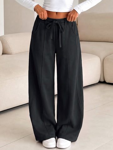 Drawstring Solid Wide Leg Pants