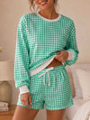 Plaid Sweatshirt With Drawstring Short Sets