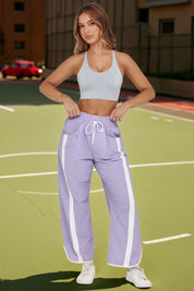 Women's Violet Drawstring Elastic Contrast Color Pants Fisoew
