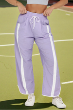 Women's Violet Drawstring Elastic Contrast Color Pants Fisoew - Fisoew