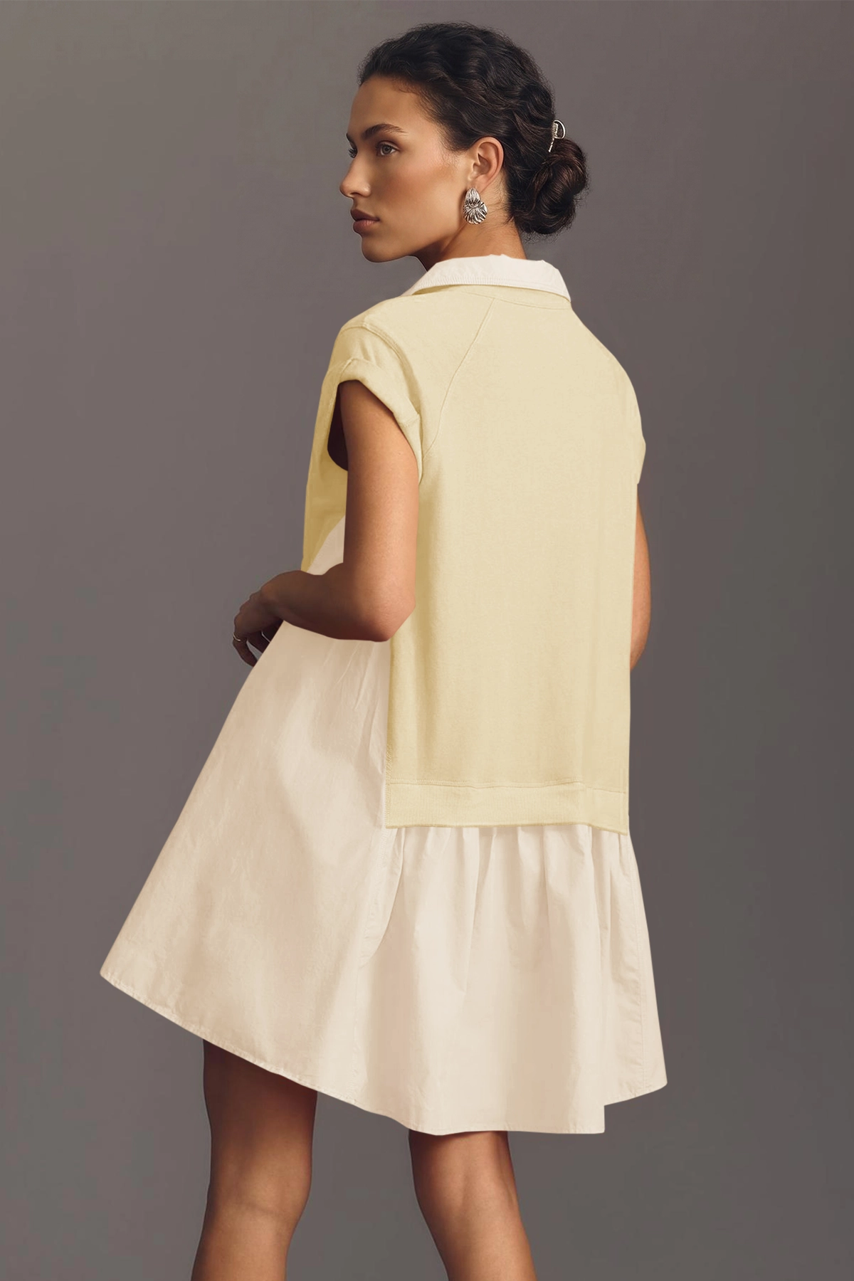 Fisoew Women's Khaki Oversized Patchwork Mini Dress - Fisoew