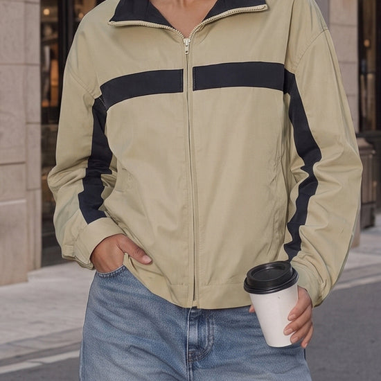 Lightweight Crop Color Block Jacket - Fisoew