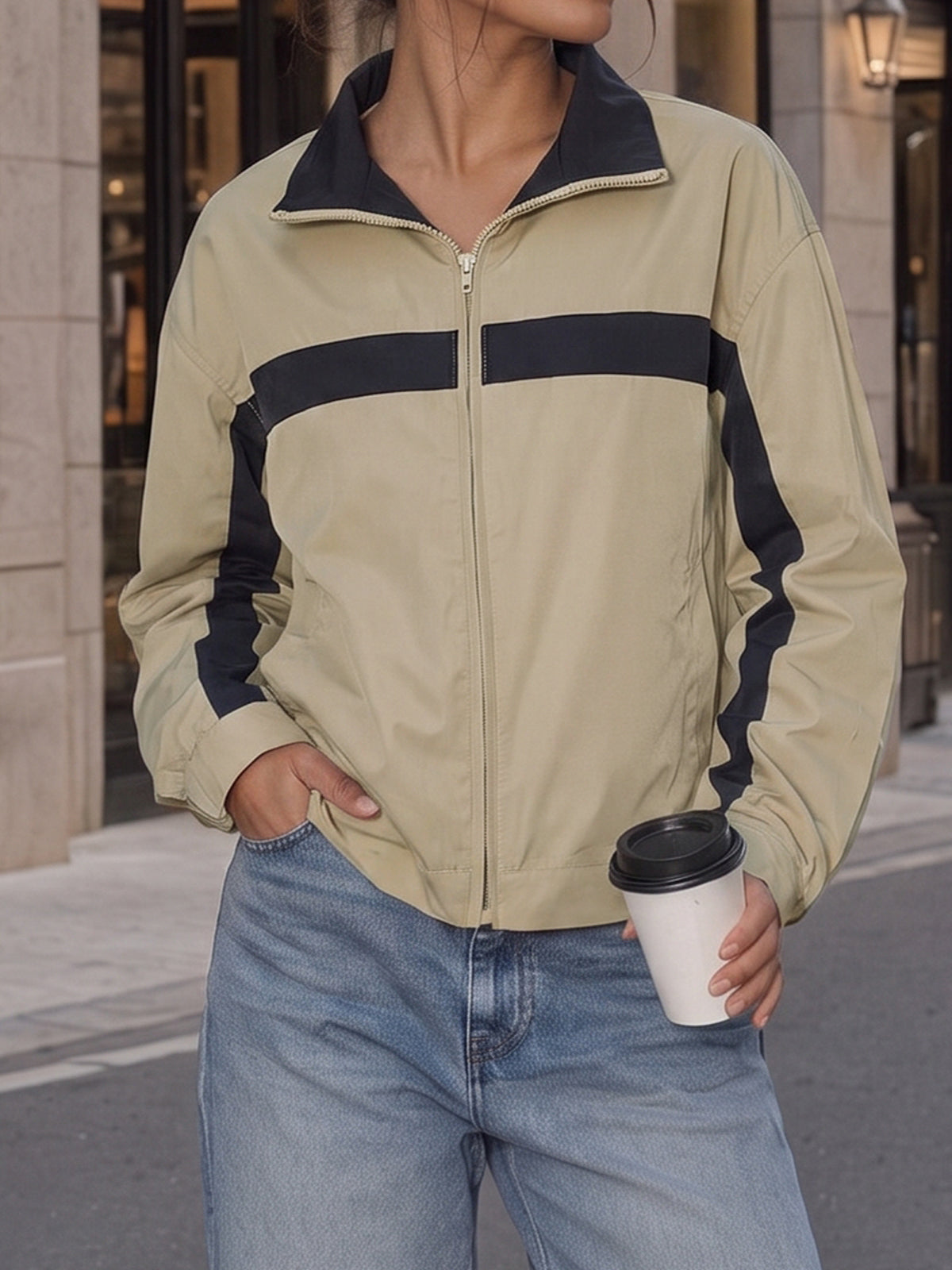 Lightweight Crop Color Block Jacket - Fisoew