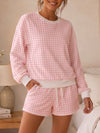 Plaid Sweatshirt With Drawstring Short Sets