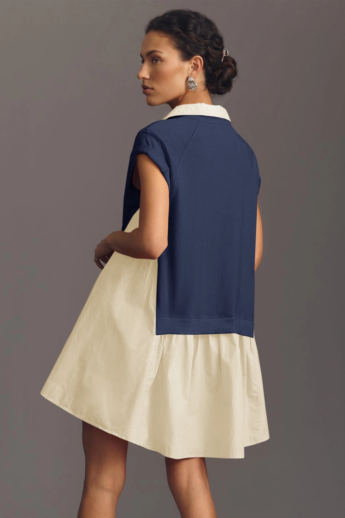 Fisoew Women's Navy Oversized Patchwork Mini Dress - Fisoew