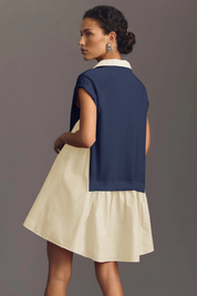 Fisoew Women's Navy Oversized Patchwork Mini Dress - Fisoew