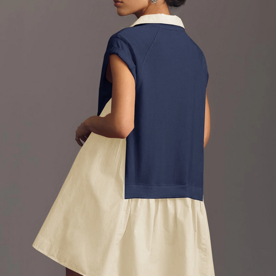 Fisoew Women's Navy Oversized Patchwork Mini Dress - Fisoew