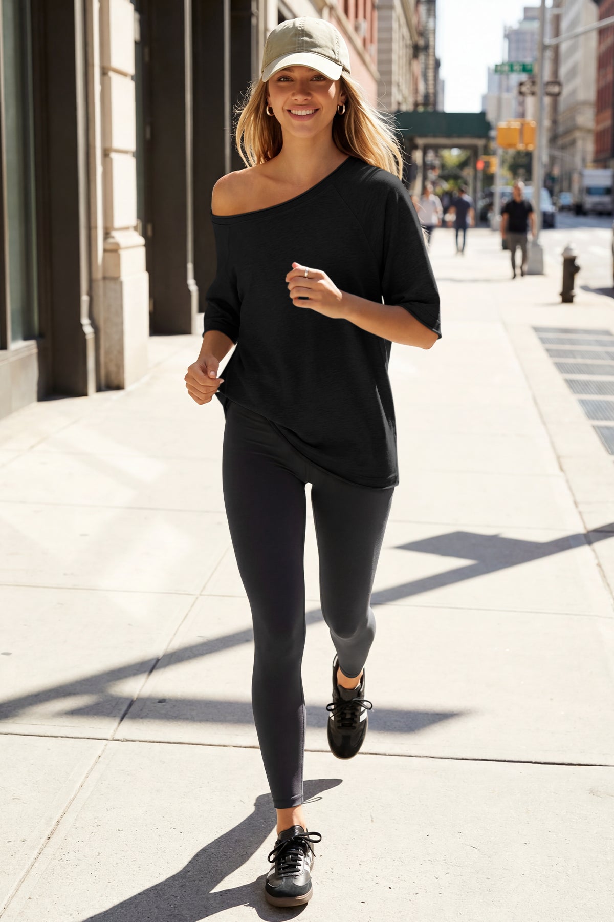 Fisoew Women's Black Off The Shoulder Tops Oversized  T-Shirts - Fisoew