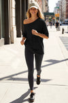 Fisoew Women's Black Off The Shoulder Tops Oversized  T-Shirts - Fisoew