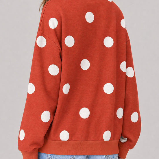 Mock Neck Long Sleeve Polka Dot Sweatshirts - Fisoew