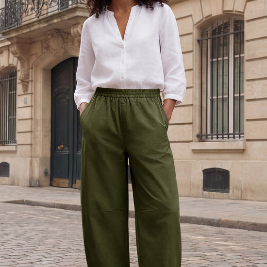 Fisoew Women's Army Green Wide Leg Barrel Pants - Fisoew