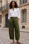 Fisoew Women's Army Green Wide Leg Barrel Pants - Fisoew
