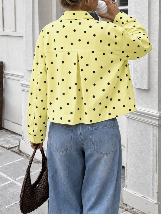 Polka Dot Stand Collar Cropped Trench Jackets