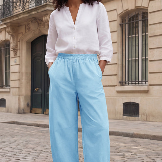 Fisoew Women's Sky Blue Wide Leg Barrel Pants - Fisoew
