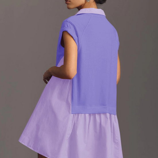 Fisoew Women's Violet Oversized Patchwork Mini Dress - Fisoew