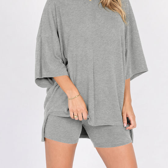 Oversized T-Shirt With Biker Short Lounge Sets - Fisoew