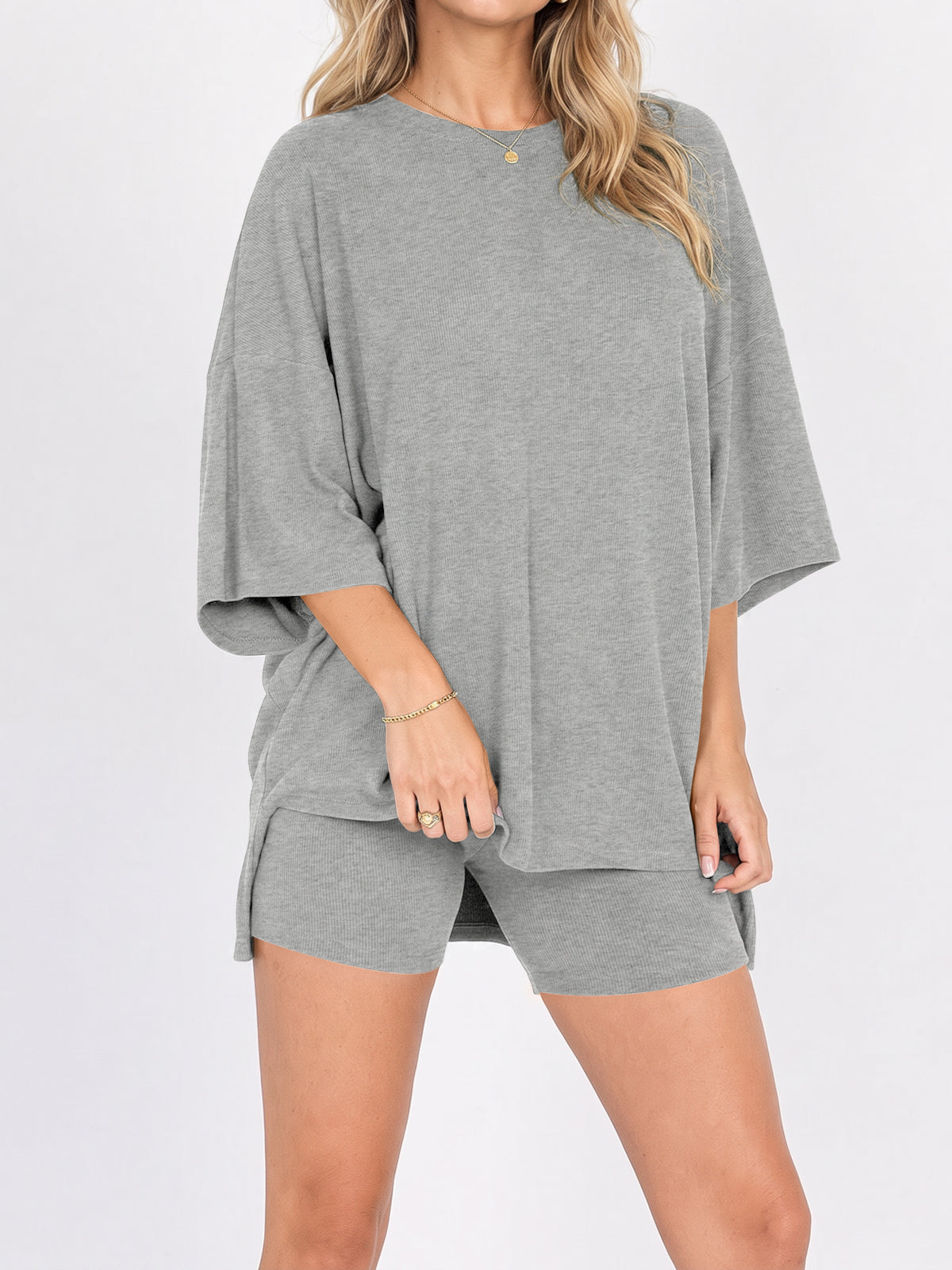 Oversized T-Shirt With Biker Short Lounge Sets - Fisoew