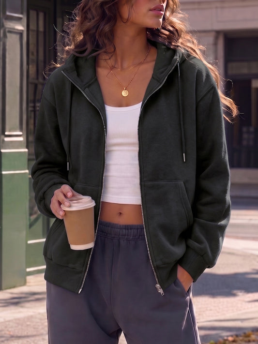 Oversized Zip Up Fall Solid Hoodies
