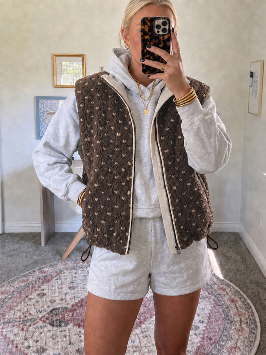 Fuzzy Fleece Sleeveless Polka Dots Vests