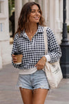 Plaid Print Lapel Neck Crop Sweatshirts