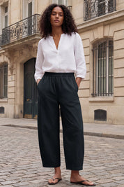 Fisoew Women's Black Wide Leg Barrel Pants - Fisoew