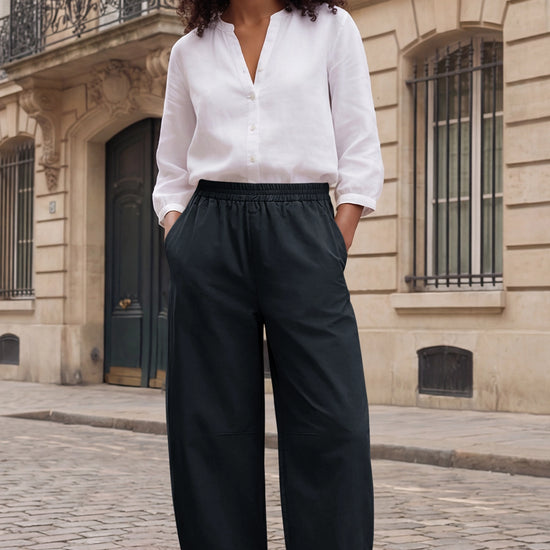 Fisoew Women's Black Wide Leg Barrel Pants - Fisoew
