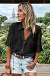 Fisoew Women's Black Crochet Lightweight Cardigan Sweaters Cover Up Shirts - Fisoew