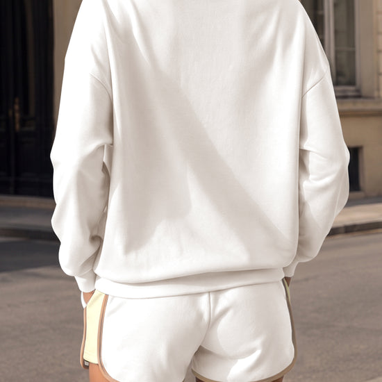 Sweatsuit Long Sleeve Pullover With Shorts Sets - Fisoew