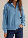 Waffle Knit Button Henley Pullover Sweatshirt - Fisoew