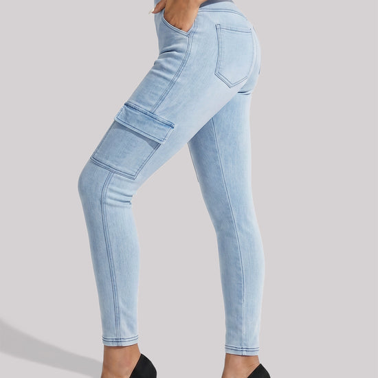 High Waisted Skinny Cargo Jeans - Fisoew