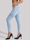 High Waisted Skinny Cargo Jeans - Fisoew
