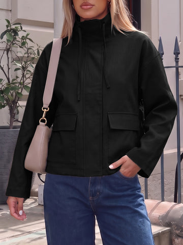 Cropped Lightweight Safari Fall Jackets With Pockets