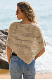 Fisoew Women's Khaki Sheer Shawl Boho Crochet Cover Ups - Fisoew