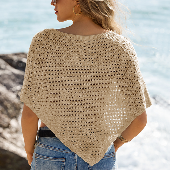 Fisoew Women's Khaki Sheer Shawl Boho Crochet Cover Ups - Fisoew