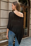 Fisoew Women's Black Sheer Lightweight Knit  Poncho Top - Fisoew
