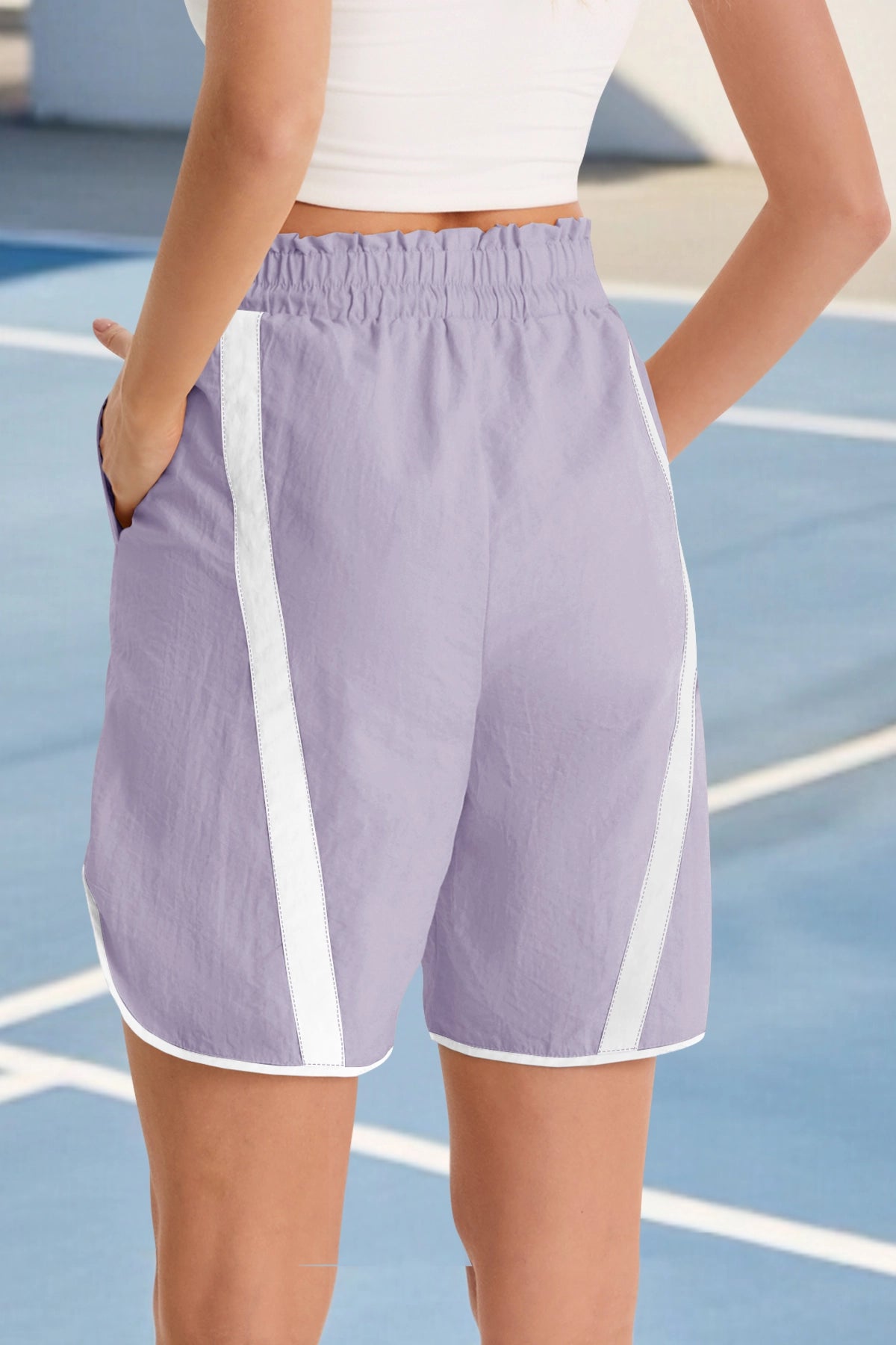 Fisoew Women's Violet Baggy Cargo Workout Running Athletic Yoga Shorts - Fisoew